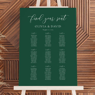 Emerald Elegant Script 9 Table Seating Chart Poster
