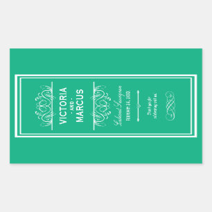 Emerald Elegant Wedding Monogram Wine Flasche Rechteckiger Aufkleber