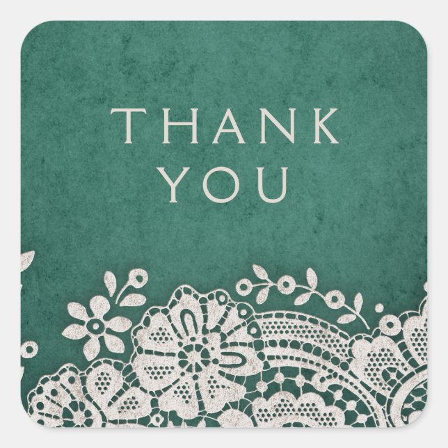 Emerald elegante Vintage Spitze rustikale Gastgesc Quadratischer Aufkleber (Vorderseite)