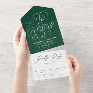 Emerald Elegante Whimsical Kalligrafie Hochzeit All In One Einladung