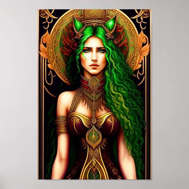 Emerald Enchantress: Eine 3D-Königin mit grünen Kl Poster (Vorne)