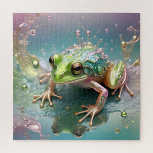 "Emerald Essence: Green Frog in Fraktal Art"