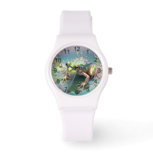 "Emerald Essence: Green Frog in Fraktal Art" Armbanduhr