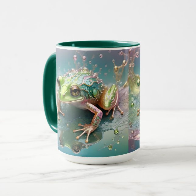"Emerald Essence: Green Frog in Fraktal Art" Tasse (Vorderseite Links)
