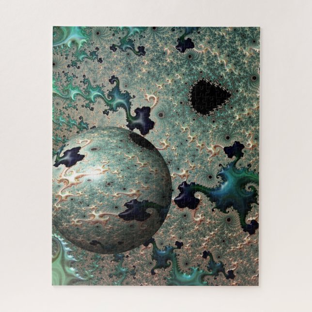 Emerald et Gold Mandelbrot avec Sphere Puzzle (Vertical)