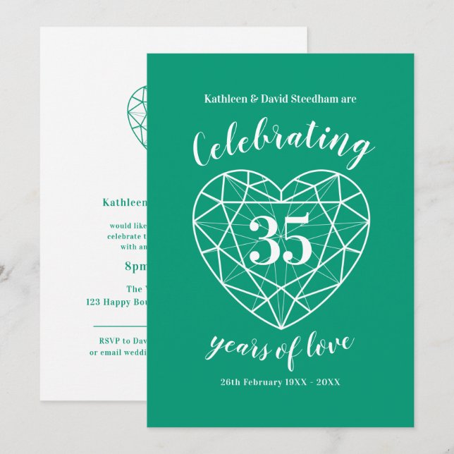 Emerald feiert 35 Jahre Liebe Party lädt ein Einladung (Vorne/Hinten)