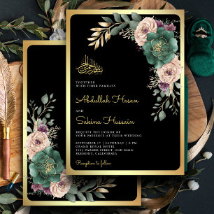 Emerald Floral Branch Black QR Code muslimische Ho Einladung