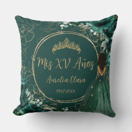 Emerald Floral Brown Princess Quinceañera Keepake Kissen