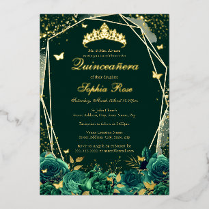 Emerald Floral Butterfly Tiara Quinceanera Folieneinladung