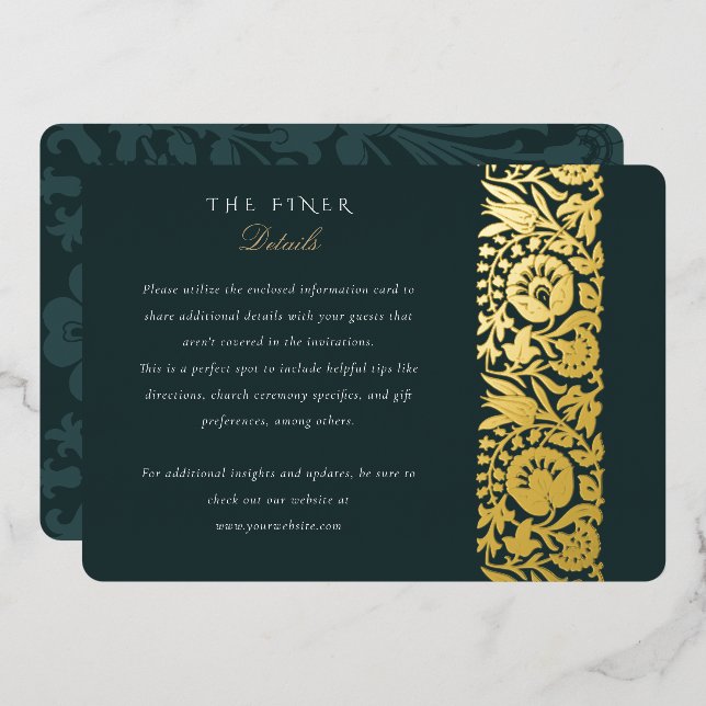 Emerald Floral Details Card Folieneinladung (Vorderseite/Rückseite)