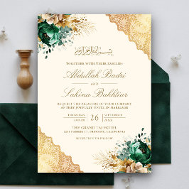 Emerald Floral Gold Lace Cream muslimische Hochzei Einladung