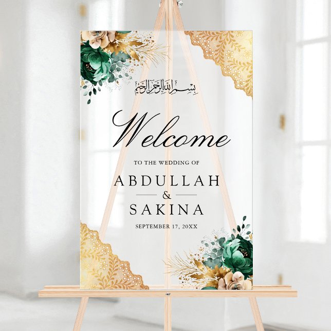 Emerald Floral Gold Muslim Wedding Welcome Frosted (Créateur téléchargé)