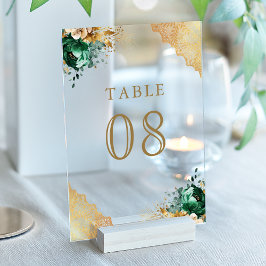 Emerald Floral Lace Wedding Acrylic Table Number Acryleinladungen