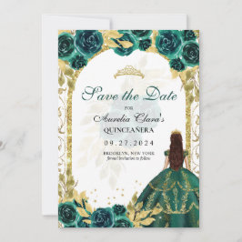 Emerald Floral Princess Gold Arch Quinceanera Ankündigung