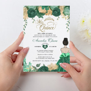 Emerald Floral Princess Mis Quince Quinceañera Einladung