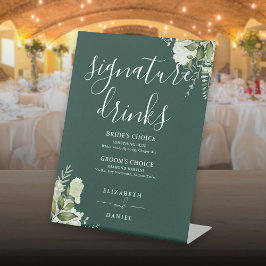 Emerald Floral Wedding Signature Drinks Sockelschild