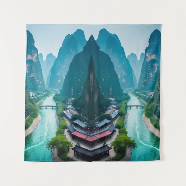 Emerald Flow: Landschaftliches Wall-Tapestry an de Wandteppich (Vorderseite)