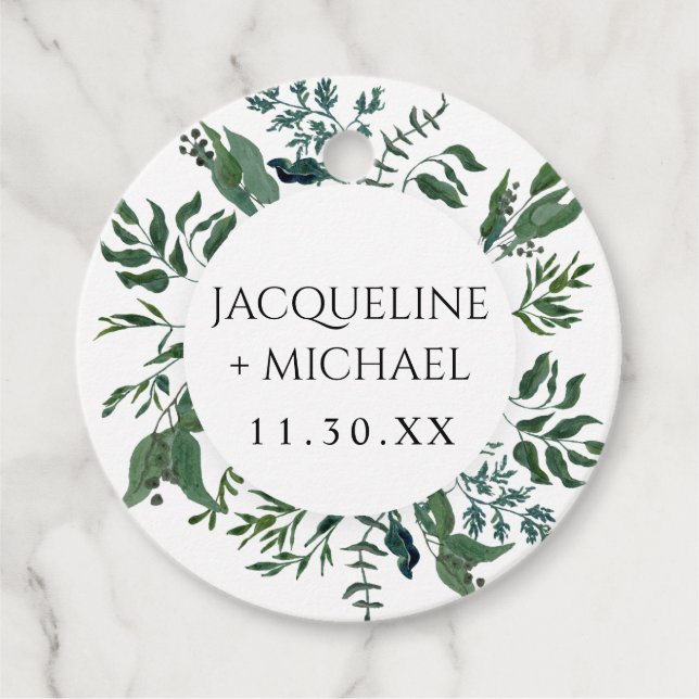 Emerald Forest Foliage Aquarell Grüne Bridal Geschenkanhänger (Vorderseite)