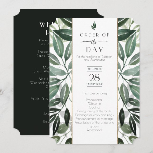 Emerald Forest Gilded Frame Order of Service Einladung (Vorne/Hinten)
