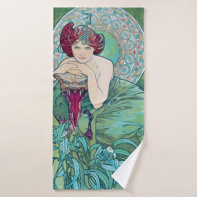 Emerald (Four Jewels), Alphonse Mucha Badehandtuch (Badehandtuch)