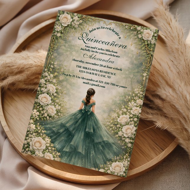 Emerald Garden Rose Quinceañera Einladung (Von Creator hochgeladen)