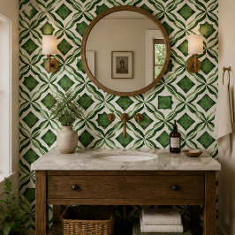 Emerald Garden Watercolor Green Geometric Mosaic Fliese