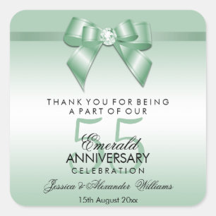 Emerald Gem Bow & Ribbon 55. Hochzeitstag Quadratischer Aufkleber