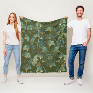 Emerald Ginkgo Eleganz – Luxuriöses Goldenes Botan Fleecedecke