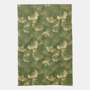 Emerald Ginkgo Eleganz – Luxus Gold Botanical 14 Geschirrtuch