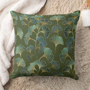 Emerald Ginkgo Eleganz – Luxus-Gold-Botanik (1 Kissen