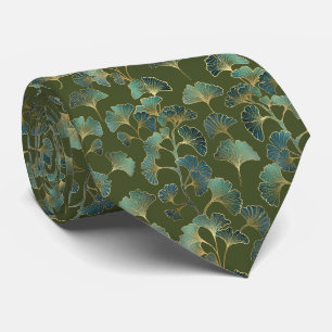 Emerald Ginkgo Eleganz – Luxus-Gold-Botanik 1 Krawatte