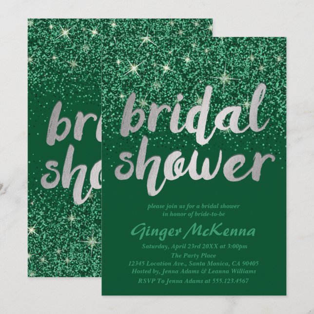 Emerald Glitzer Bridal Shower Einladungen (Vorne/Hinten)
