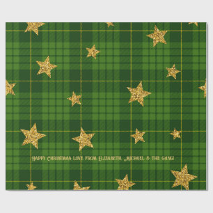 Emerald Glow Tartan Gold Star Personalisiert Xmas Geschenkpapier