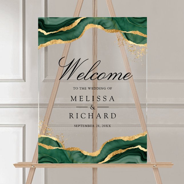 Emerald Gold Abstract Ink Wedding Welcome (Créateur téléchargé)