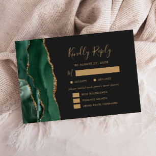 Emerald Gold Achat Mahlzeiten Optionen Dark Hochze RSVP Karte