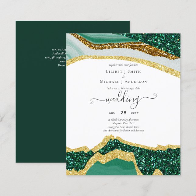 Emerald Gold AGATE - Einladung zur Hochzeit im HAU (Vorne/Hinten)