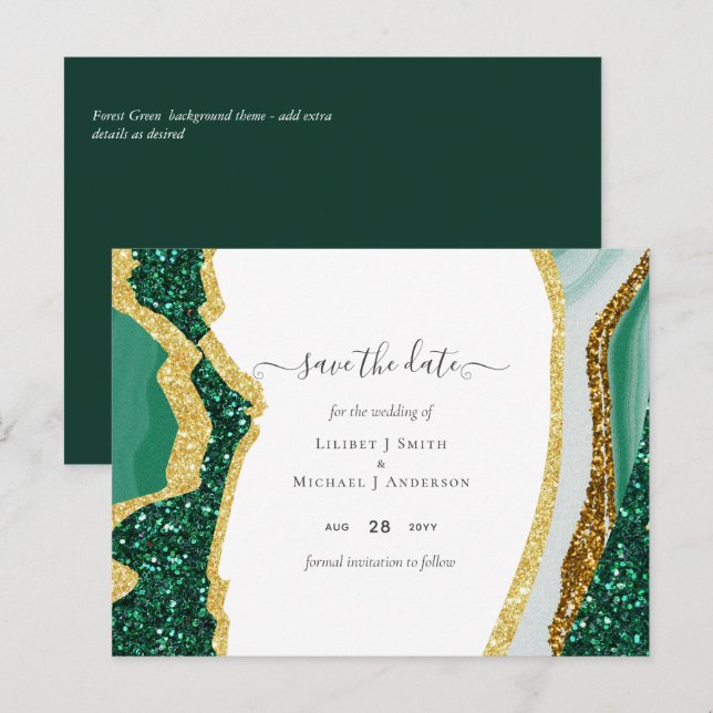 Emerald Gold Agate - Hochzeit SPAREN DATENSCHUTZ Postkarte (Vorne/Hinten)