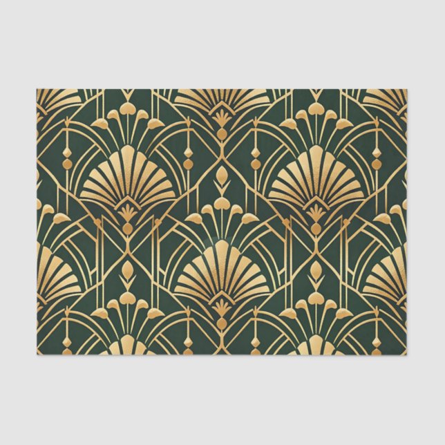 Emerald Gold Art Deco Pattern Seidenpapier (Vorderseite)