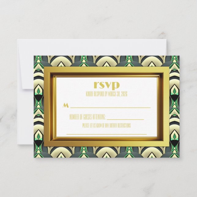 Emerald & Gold Art Deco RSVP Karte (Vorderseite)