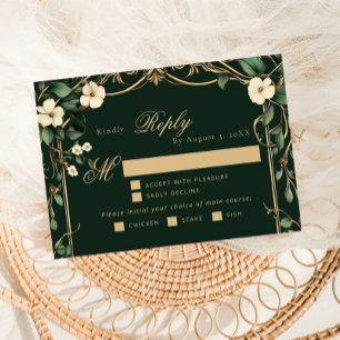 Emerald-Gold Art Nouveau Hochzeitsmenüwahl RSVP Karte