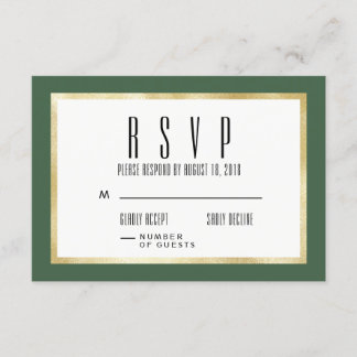 Emerald + Gold Classic Wedding Invite RSVP Card Karte