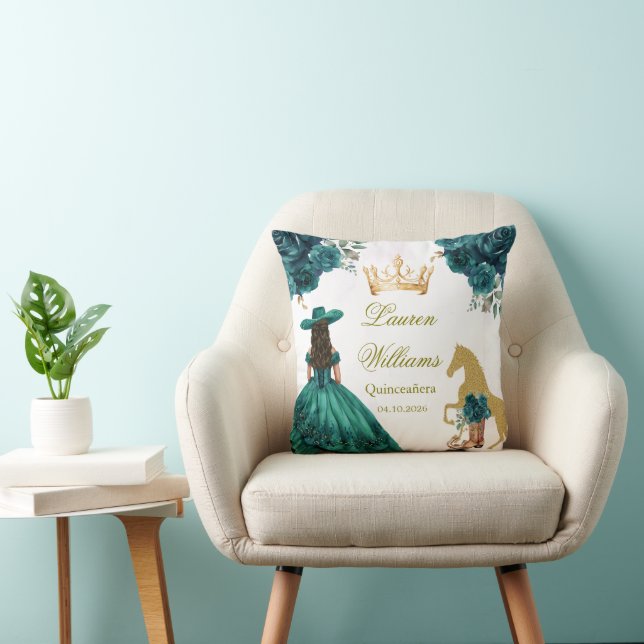 Emerald Gold Cowgirl Quinceanera Party Kissen (Stuhl )