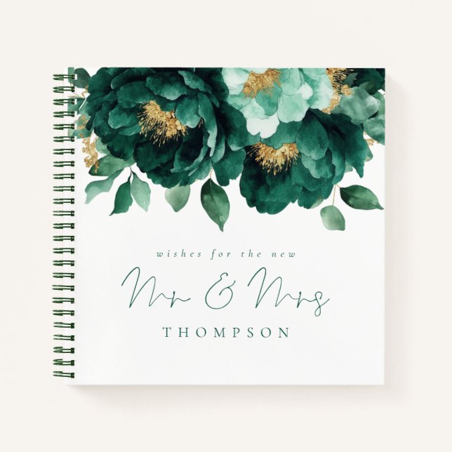Emerald Gold Florals wünscht neue Mr. Guest Book Notizbuch (Vorderseite)