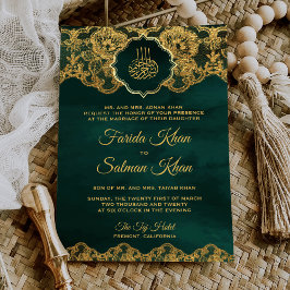 Emerald Gold Foil Lace Islamische Hochzeit Einladung