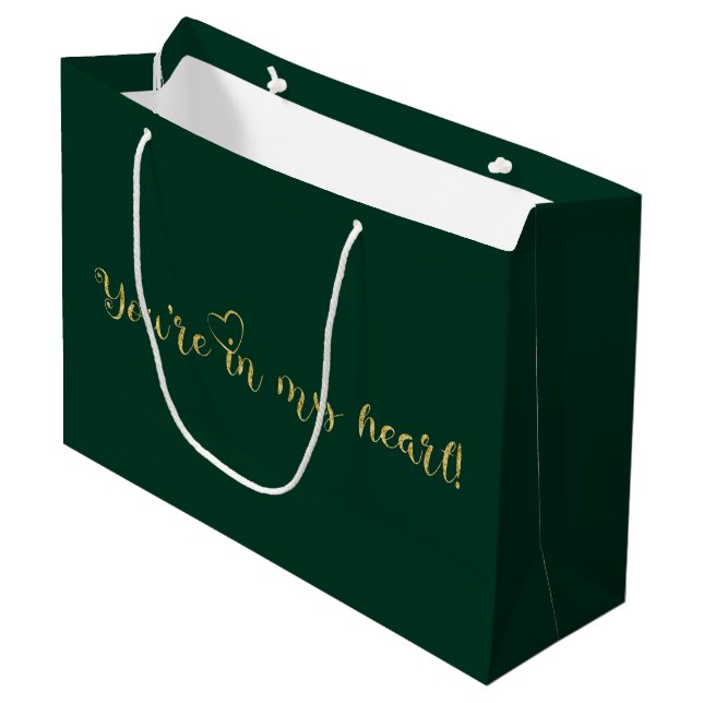Emerald & Gold Glitzer Luxus Große Geschenktüte (Vorderseite Schrägansicht)