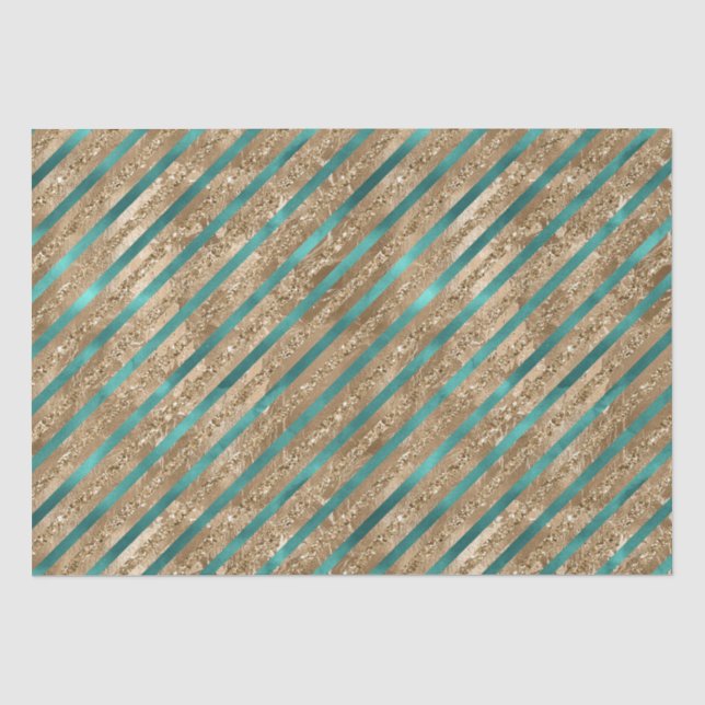 Emerald Gold Green Glitzer Stripes Seidenpapier (Vorderseite)