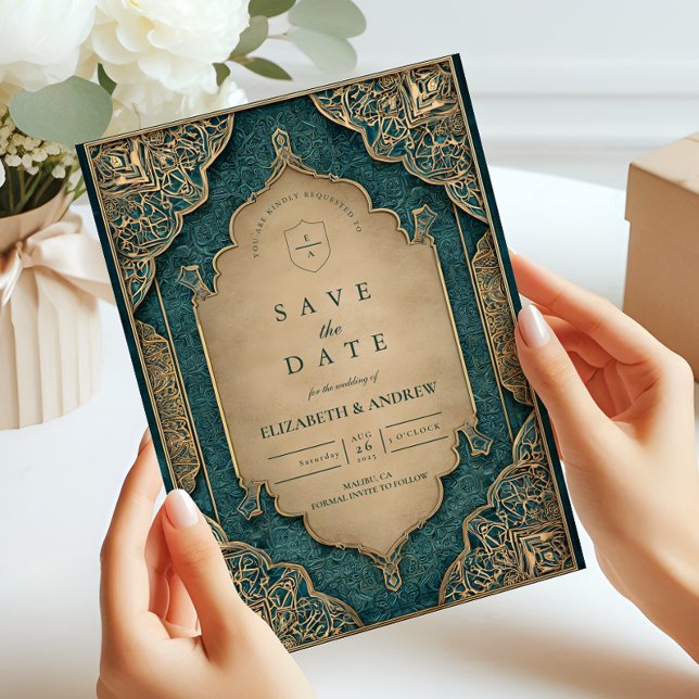 Emerald Gold Islamic Wedding Save The Date (Von Creator hochgeladen)