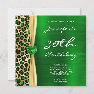 Emerald Gold Leopard Foil Gem Ribbon 30. Geburtsta Einladung