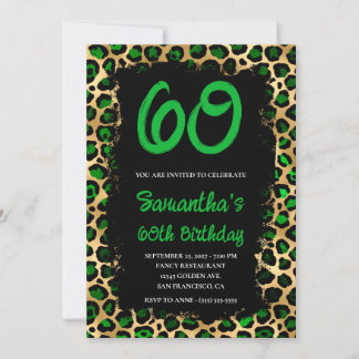 Emerald Gold Leopard Painted Black 60. Geburtstag Einladung