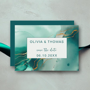 Emerald Gold Modern Simple Beach Wedding Rett Date Einladung